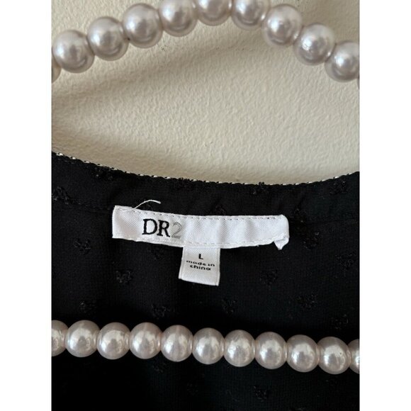 DR2 Womens Size L Black Blouse Dotted Swiss Boho Embroidered - Picture 6 of 6